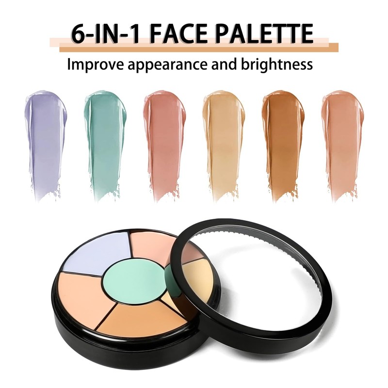 6-in-1 Face Palette - Full Coverage,Colour Correcting, Creamy Blendable Colour