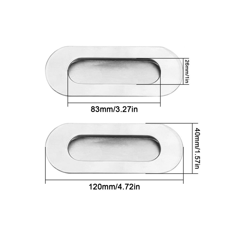 Forreen Shell Handle, Stainless Steel, Square, Pack of 6 Recessed