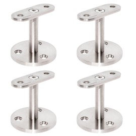 PRIOstahl Handrail Holder Handrail Support Wall Bracket Handrail Support - 4 x Handrail Flat to the Wall for Screwing on Square Tube with 3-Hole Attachment Made of Stainless Steel V2A Railing Pipe