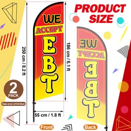 FuWeave 2 Pcs We Accept EBT Advertising Swooper Flag Banner 8.2ft Feather Flags with Pole Advertising Feather Banners Sign for Business Store