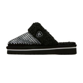 ARIAT Women's Indoor/Outdoor Warm Comfortable Jackie Square Toe Exotic Platform Stack Slippers with Suede Leather Uppers, Dazzle Black, 9