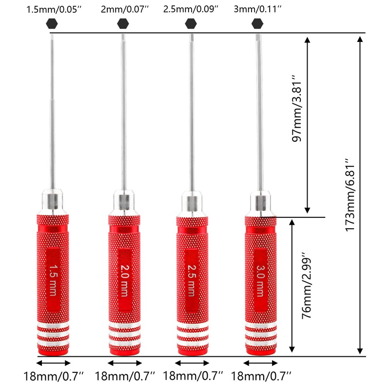 GDOOL 4 Pieces Hex Screw Driver Set 1.5mm 2.0mm 2.5mm