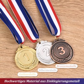 VEGCOO Medals, Pack of 6 Gold Silver Bronze Medals 5.2 cm for Children/Teenagers, Marathon Medals Football Children for Sports/Nursery/Competition/Prizes