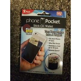 Universal 5 PHONE POCKET STICK-ON WALLET BLACK BLOCKS RFID THEFT FITS MOST PHONES 2-PACK
