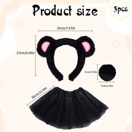 Ycfish 3 Pcs Plush Bear Ears Hairband Round Tail Tulle Skirt Set, Adjustable Animal Headband And Ballet Tutu Skirt, For Cosplay, Party, Performance, Costume Accessories Supplies (Black)
