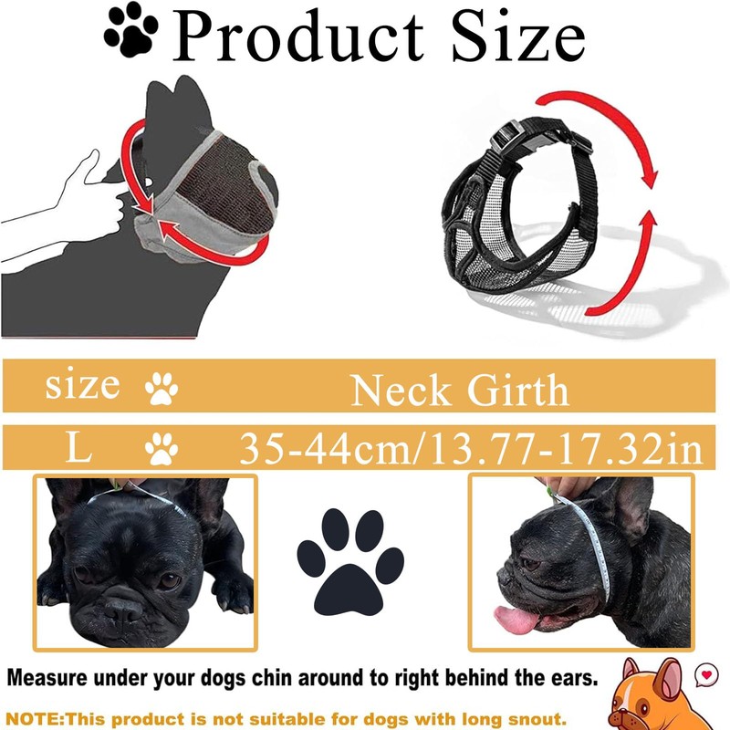 French Bulldog Muzzlem, Short Snout Dog Muzzle Adjustable Breathable Mesh