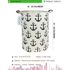 LANGYASHAN Laundry Basket Canvas Fabric Collapsible Organizer Basket for Storage Bin Toy Bins Gift Baskets Bedroom Clothes Children Nursery Hamper (Anchor)