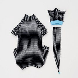 SNIXfever Sphynx Cat Clothes Black Stripe Breathable Shirts Suit, Pet Hat and Shirt Set (X-Large)