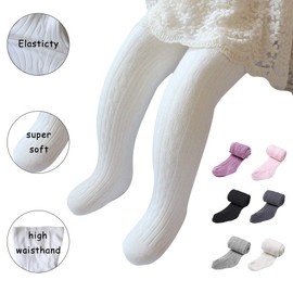 techcity Baby Toddler Girls Tights Seamless Cable Knit Cotton Leggings Pants Stockings for Infant Baby Girl (White, 4-6 Years)