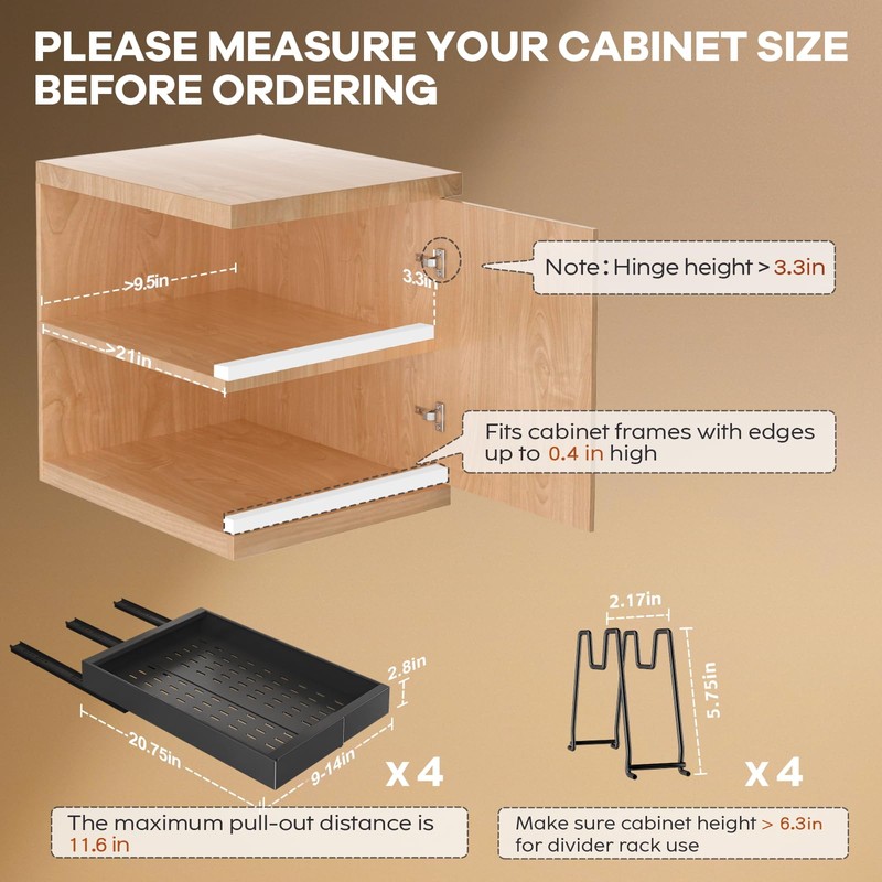 Seinloes 4 Pack Pull Out Cabinet Organizer 21" Deep with