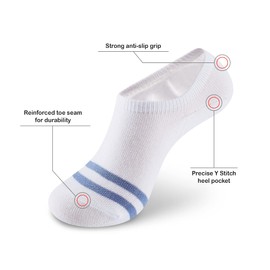 MONFOOT Men's/Women's 5 Pairs No Show Non slip Socks, Striped Blue Large Multipack