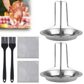 GHVACZS Set of 2 Stainless Steel Chicken Roasters, Vertical Chicken Stand, Chicken Holder Grill, Removable Chicken Grill with 2 Oil Brushes and 2 Cleaning Cloths for Ovens, Grills, Camping Stoves