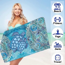 Beach Towel Quick Dry 180x90cm Pool Towels with Travel Bag,Oversized Travel Towel Lightweight Compact Beach Accessories,Large Sand Free Beach Towels (Turtle)