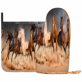 Mxocom Horse Herd Oven Mitt and Pot Holder with Silicone Desert Sand Storm Dramatic Sky Heat Resistant Kitchen for Cooking BBQ Baking Grilling Spring/Summer