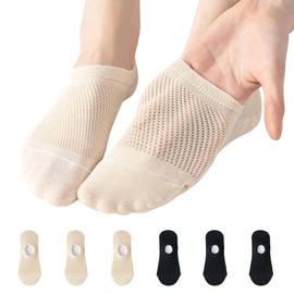 Women’s No-Show Socks Summer Cotton Mesh Breathable Anti-Slip Soft Wicking Invisible Socks 6PCS Comfortable Fit for Loafer Flats