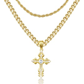 KissYan Gold Kreuz Kette für Damen, 14K Vergoldet Layered Kreuz Anhänger Halskette Kubisch Zirkonia Kreuz Glaube Kette Schmuck Geschenk für Frauen (Stil 2)
