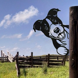 MrMrKura Metal Peeping Dog Farm Decor Art Garden Sculpture Outdoor Fence Decoration Ornaments Animal Wall Décor Artworks Farmhouse, Backyard, Patio, Yard, Lawn Statue Gift (Dog)