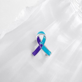 YAFEINI Suicide Awareness Pin S925 Sterling Silver Suicide Prevention Ribbons Mental Health Pins Teal and Purple Ribbon for Women Men