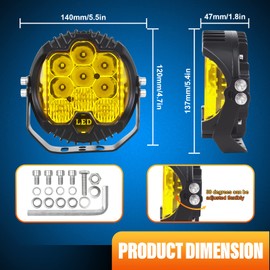 Willpower LED Headlight Tractor 5 Inch 50 W LED Work Light 12 V 24 V 3000 K Amber LED Offroad Additional Headlight IP67 Waterproof Reversing Light for Car SUV UTV ATV Truck 4x4