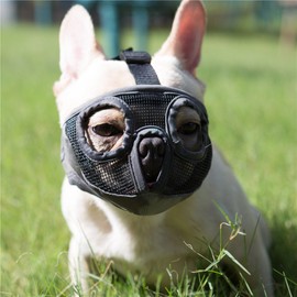 JYHY Short Snout Dog Muzzle- Adjustable Breathable Mesh Bulldog Muzzle for Biting Chewing Licking Grooming Dog Mask,Grey(Eyehole) XL