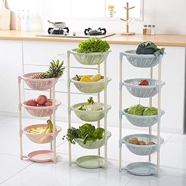 bretoes Multifunctional Plastic Storage Basket Floor Tripod Kitchen Vegetable and Fruit Storage Rack Drain Rack (Blue, 4 layers)