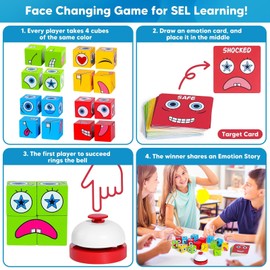 Garybank Face Cubes Games for Kids Social Emotional Learning Activities, W/56 Emotion Cards, Autism Speech Therapy Materials, School Counselor Office Must Haves, Feelings Express Toy for Kids