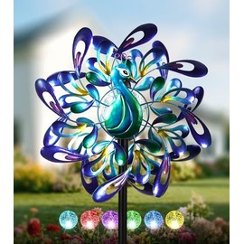 Peacock Wind Spinners Outdoor for Garden, Colorful Metal Kinetic Yard Art with Radial Motion, Decorative Outdoor Wind Sculpture for Lawn, Patio & Walkway