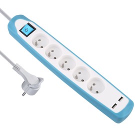 Electraline Gummy 35608 Steckdosenleiste 5-fach und 2 USB - Silikonabdeckung rutschfest - 2m Kabel - Flachstecker