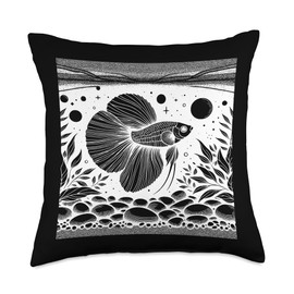 Line Art Fish & Ichthyologist Celestial Pearl Danio Throw Pillow