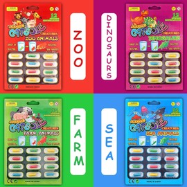 8 Pack Magische Kapselkreaturen, 4 Themenpakete mit je 12 Kapseln - Bauernhof, Meer, Dinosaurier, Safari, ins Wasser Legen und Ihnen Beim Wachsen Zusehen, Wasseranbauspielzeug, Geschenke