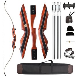 PMZ Flame Z8 Recurve Bow and Arrow Set for Youth Adult, 60" Wooden Takedown Traditional Hunting Bow Kit with 6pc Arrows for Intermediate Practice Competition (20-60lbs) RH Only (Black Limbs, 40lbs)