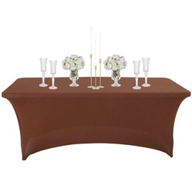 Coffee Spandex Tablecloths 4ft for Rectangle Table,Stretchable Tablecloth Washable Table Cover,Fitted Spandex Stretch Patio Table Covers for Event,Wedding,Banquet,Parties,Covering Stalls,Exhibitions
