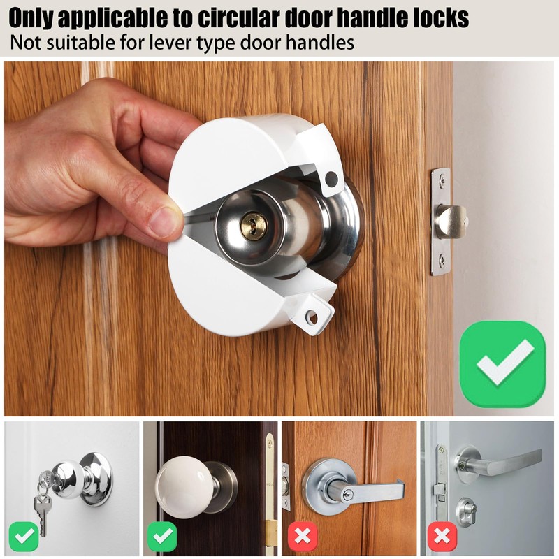 TEMEILI Door Handle Lock, Round Door Knob Cover, Prevent Turning