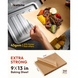 Katbite 350Pcs 9x13 In Parchment Paper Sheets, Heavy Duty Unbleached Baking Paper, Non-stick & Oil Proof for Oven, Air Fryer, Grilling, Steaming and Cooking Bread