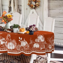 Yighty Oval Fall Tablecloth,OrangeThanksgiving Autumn Harvest Pumpkin Sunflower Maple Leaf Table cloth,Polyester Waterproof Wrinkle Resistant Durable Tablecloth for Fall,Thanksgiving,Home Decor 60x120