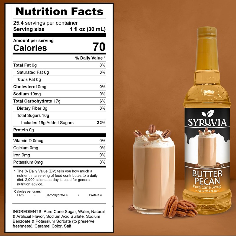 Syruvia Butter Pecan Syrup For Coffee 25.4 Ounces Butter Pecan