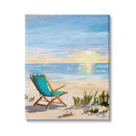 Stupell Industries Folding Chair Sunset Beach Landscape Summer Ombre Sky, Designed by Julie DeRice Canvas Wall Art, 16 x 20, Blue