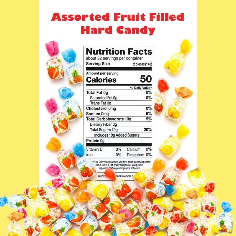 Assorted Fruit Filled Hard Candy - 1 Pound Bulk Pack
