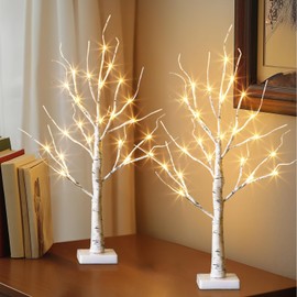 Vanthylit 2 Pcs Lighted Birch Tree Battery Powered Tabletop Tree Decorations for Home Fireplace Party Christmas Decorations (22 Inch)