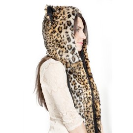 3 in 1 Winter Warm Soft Full Animal Faux Fur Hoodie Hat Mittens Scarf Fluffy Furry Hood Cap Gloves Spirit Paws Ears, Halloween Christmas Cosplay Costume Gift Toy Set