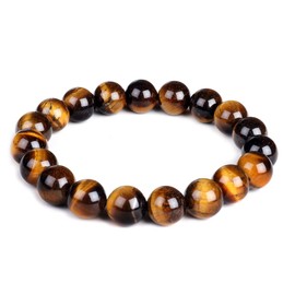 Mayting 10mm Natural Tiger Eye Bracelet Elastic Yoga Gemstones Mala Men Women Stretch Bracelet Gift for Him Boyfriend Husband Dad