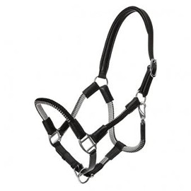 Kavalkade Leather & Rope Headcollar With Matching Leadrope - Black/Black-Grey (Full)