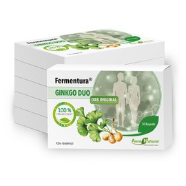aura natura Aura Natura Fermentura Ginkgo Duo | Ginkgo Biloba Kapseln, Hochdosiert | Fermentierter Extrakt der Ginkgonuss und des Ginkgoblatts - 6er Pack, 180 Kapseln | Vegan