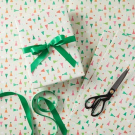 The Gift Wrap Company 58-189216 Party Hats Flat Gift Wrapping Paper Sheet Set, 30" x 23", Cream Multicolor, 3 Pieces