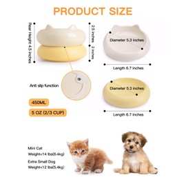Ceramic Raised Cat Bowl, 2 in 1 Elevated Cat Food and Water Bowl Set for Indoor Cats, Whisker Friendly Cute Kitten Food Bowl for Protecting Pet's Spine, 2 Pack (Beige+Yellow)