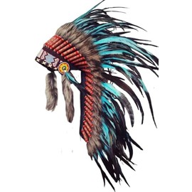 Native American Inspired Headdress - Handcrafted with Genuine Feathers and Beads (Turquoise & Black)
