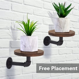 KeaJuidy Wall Mounted Floating Shelves Round Display Rack with Metal Industrial Pipe Brackets, 5.9 inch Industrial Pipe Shelving for Bedroom, Bathroom, Living Room, Kitchen, Set of 2