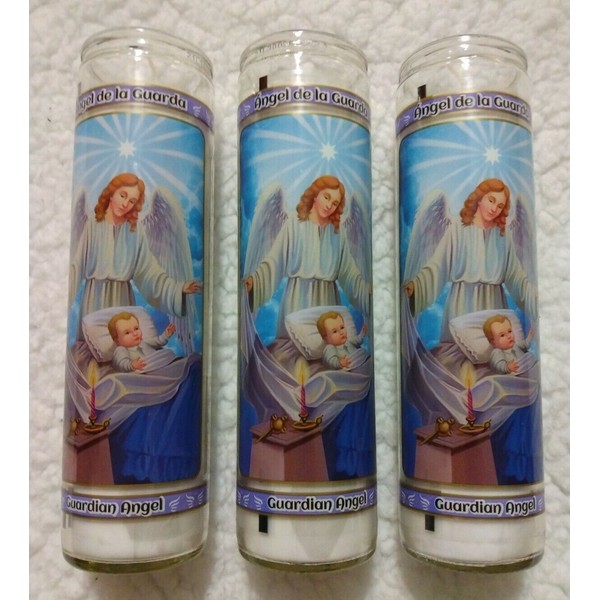 3 Pack Pk Guardian Angel Prayer Church Candles    Glass   Catholic  FREE SHIP 🚚