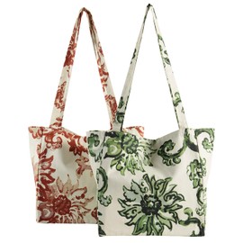 HPD Half Price Drapes Reusable Grocery Shopping Bags, 2 Pack Lightweight Cotton Tote Bags PRTW-GB81614-ST, Indonesian Green/Rust