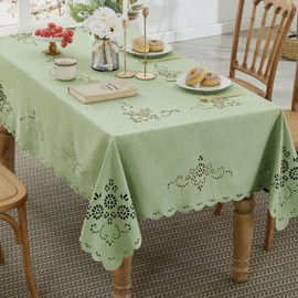 Wracra Macrame Waterproof Table Cloth, Farmhouse Linen Style Square Table Cover, Wrinkle Resistant Washable Indoor Outdoor Table Cloth (Avocado Green, 55x55)